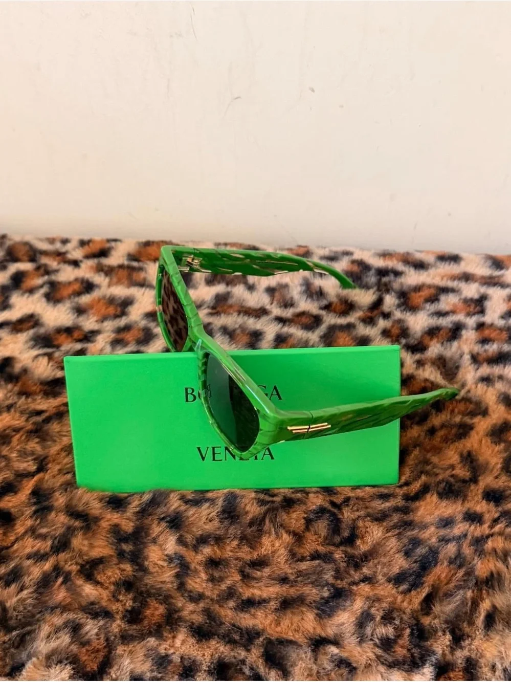 Bottega Veneta Green Cat-Eye Sunglasses with Gold Accents